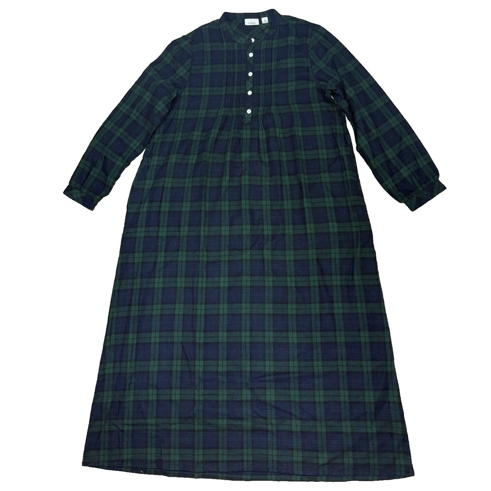 Vtg LL Bean Blackwatch Dobby Nightgown Small Flannel Plaid Pintuck Tartan